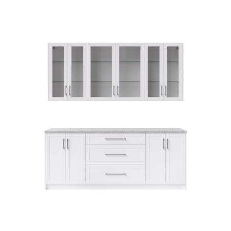 Newage Products 7 pc Home Cabinet Bar Set with Shelves and Glass Doors, White 85801